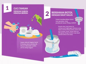 Cara membersihkan botol susu, langkah 1 dan 2